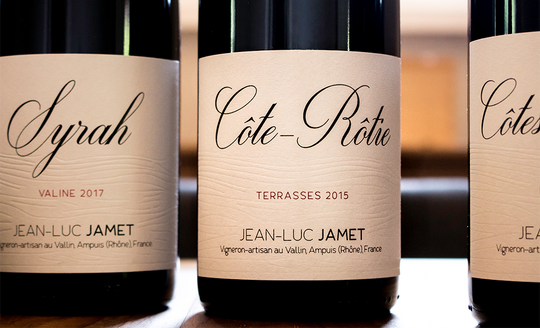 Close up of Domaine Jean-Luc Jamet wines from Cote-Rotie