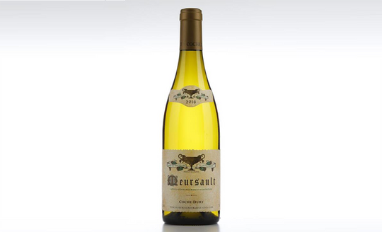 Single bottle shot of Meursault wine by Domaine Coche-Dury